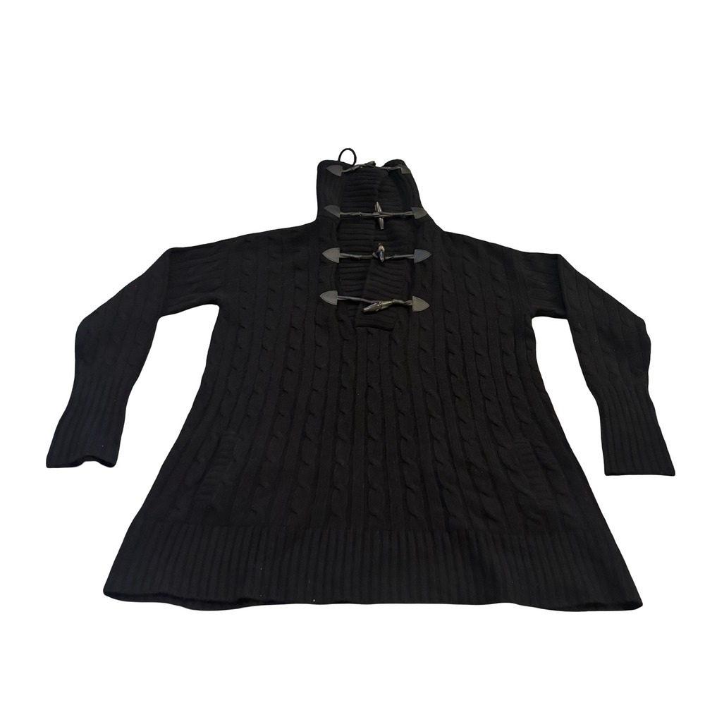 Ralph Lauren Black Wool Cashmere Cable Knit Toggle Neck Sweater Womens L